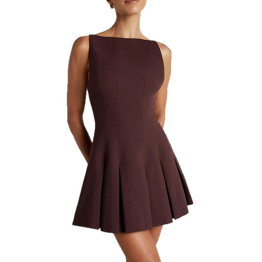 Elegance Sleeveless Off-neck Backless Pleated Skirt