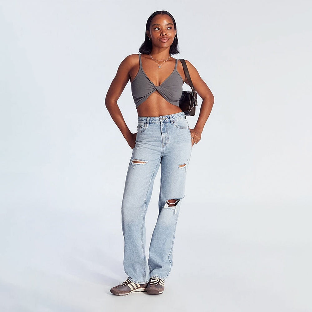 Dames High-Waist Jeans, Wijd Been, Lange Lengte met Centrale Plissé, Katoenen Denim voor Alle Seizoenen, Forbidden Platform - Temu