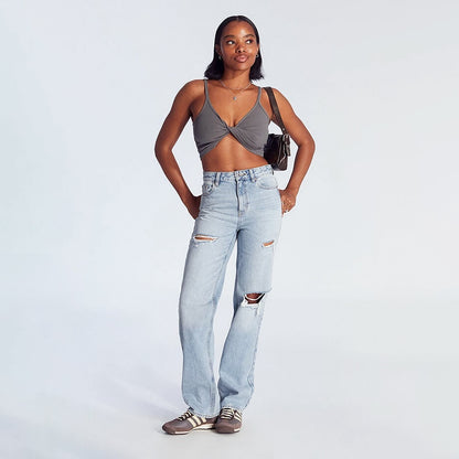 Dames High-Waist Jeans, Wijd Been, Lange Lengte met Centrale Plissé, Katoenen Denim voor Alle Seizoenen, Forbidden Platform - Temu