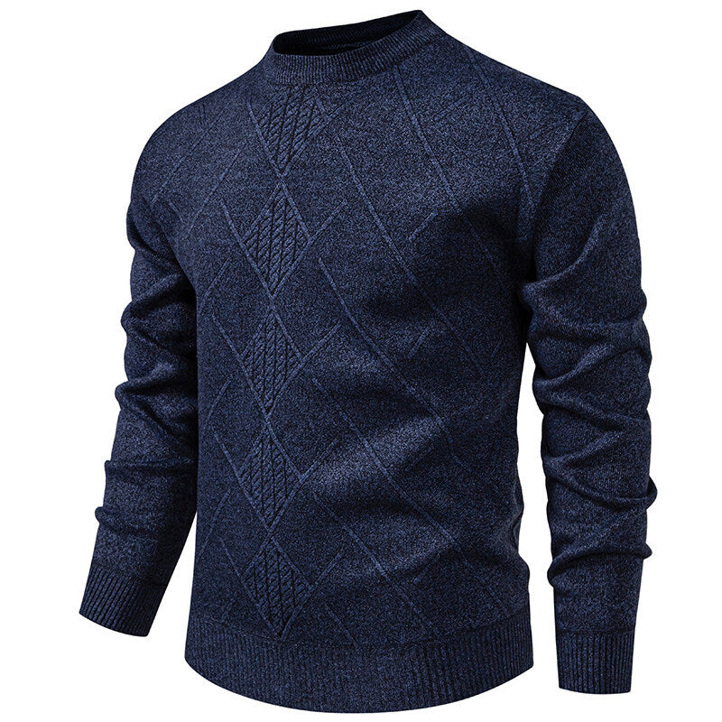 Fleece-lined Thick Round Neck Knitted Sweatshirt