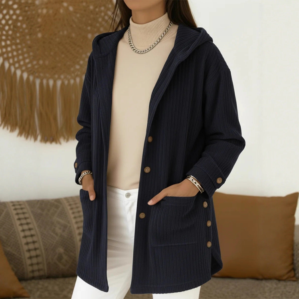 Women's Loose Hooded Corduroy Casual Cardigans